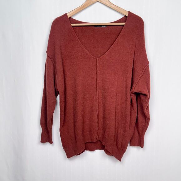 Black Tape Oversized Sweater Sz XS Burnt Orange Hacci Knit Reverse Seams V Neck‎ - Picture 1 of 8